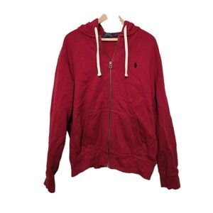 Polo Ralph Lauren Hoodie Mens Large Red Full Zip Thermal Sweatshirt Pony Logo